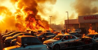 Autos en llamas devoran negocio en Guadalupe 5 Se incendian autos en negocio de Guadalupe